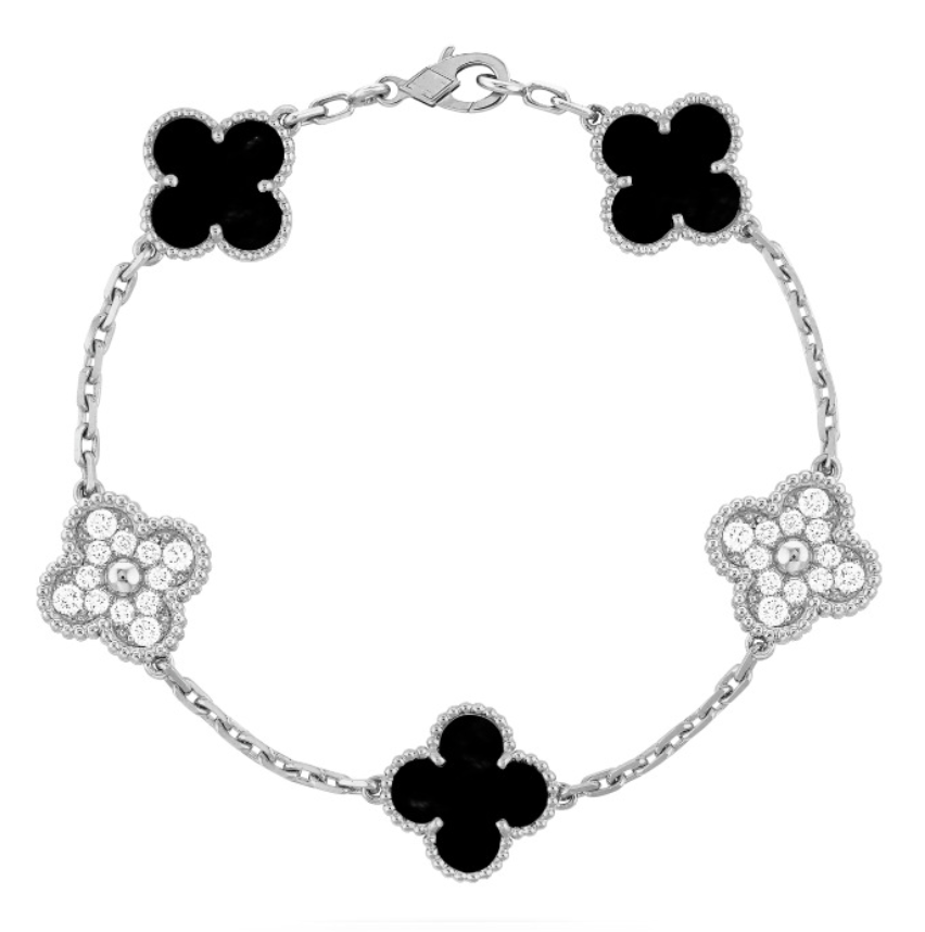 DELUXE CLOVER BRACELET | ONYX SILVER